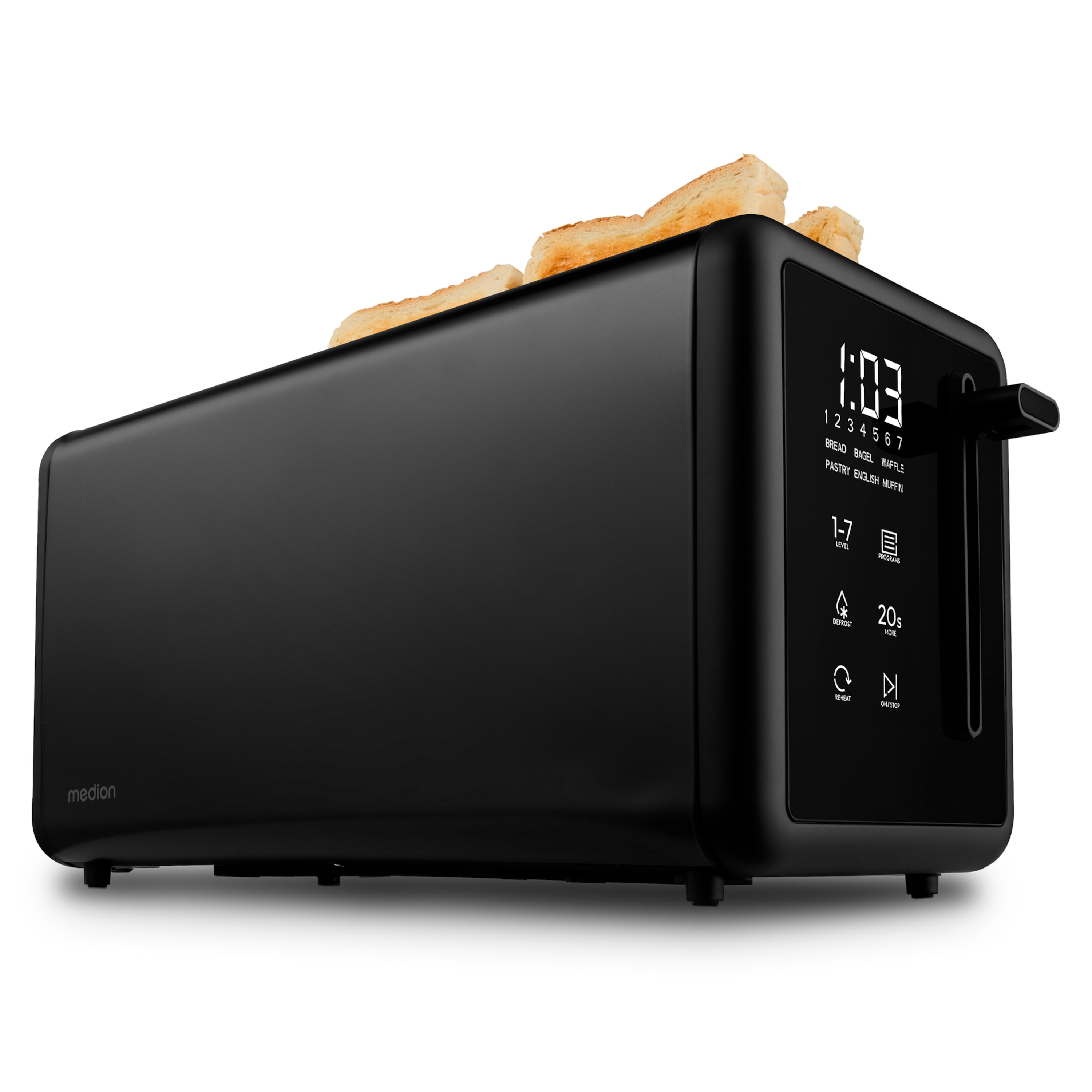 MEDION® MEDION LIFE Toaster MD12103, 2 lange Toastschlitze für bis zu 4 Toasts, LED Sensor-Touch-Display, 7 Bräunungsstufen und 5 Automatikprogramme