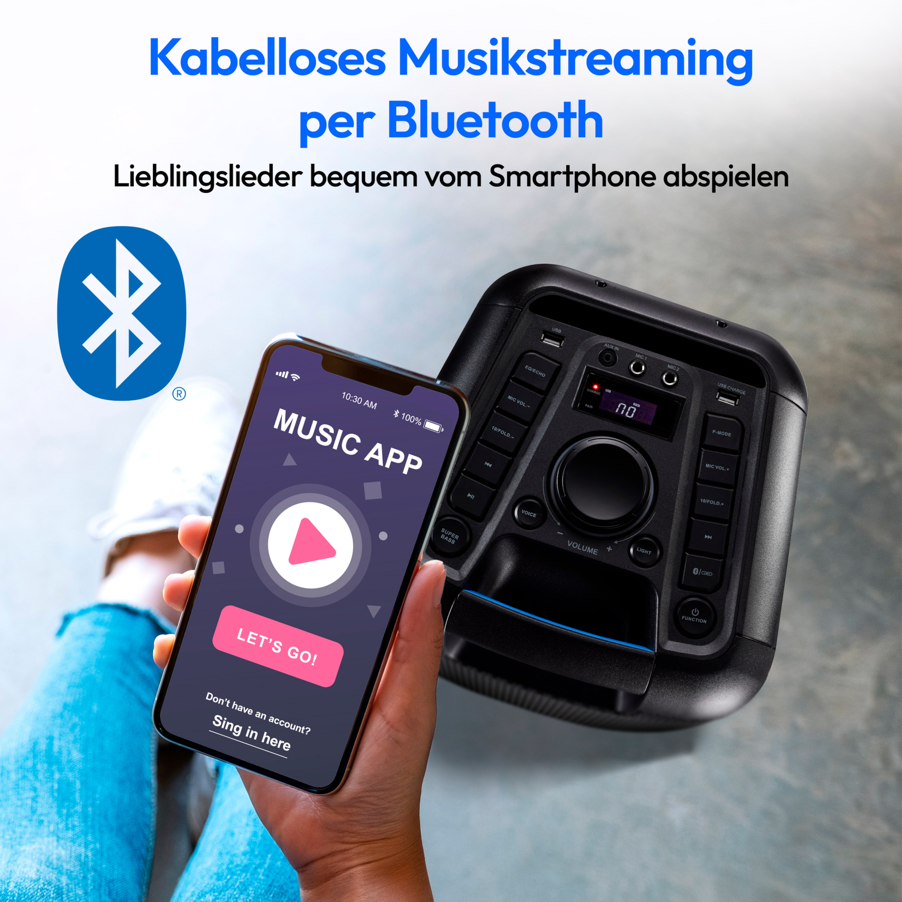 MEDION® LIFE® PX-1 Plus Partylautsprecher, tragbares Bluetooth® Soundsystem, verschiedene Lichteffekte, satter Sound, True Wireless Stereo Funktion, 2 x 50 W RMS