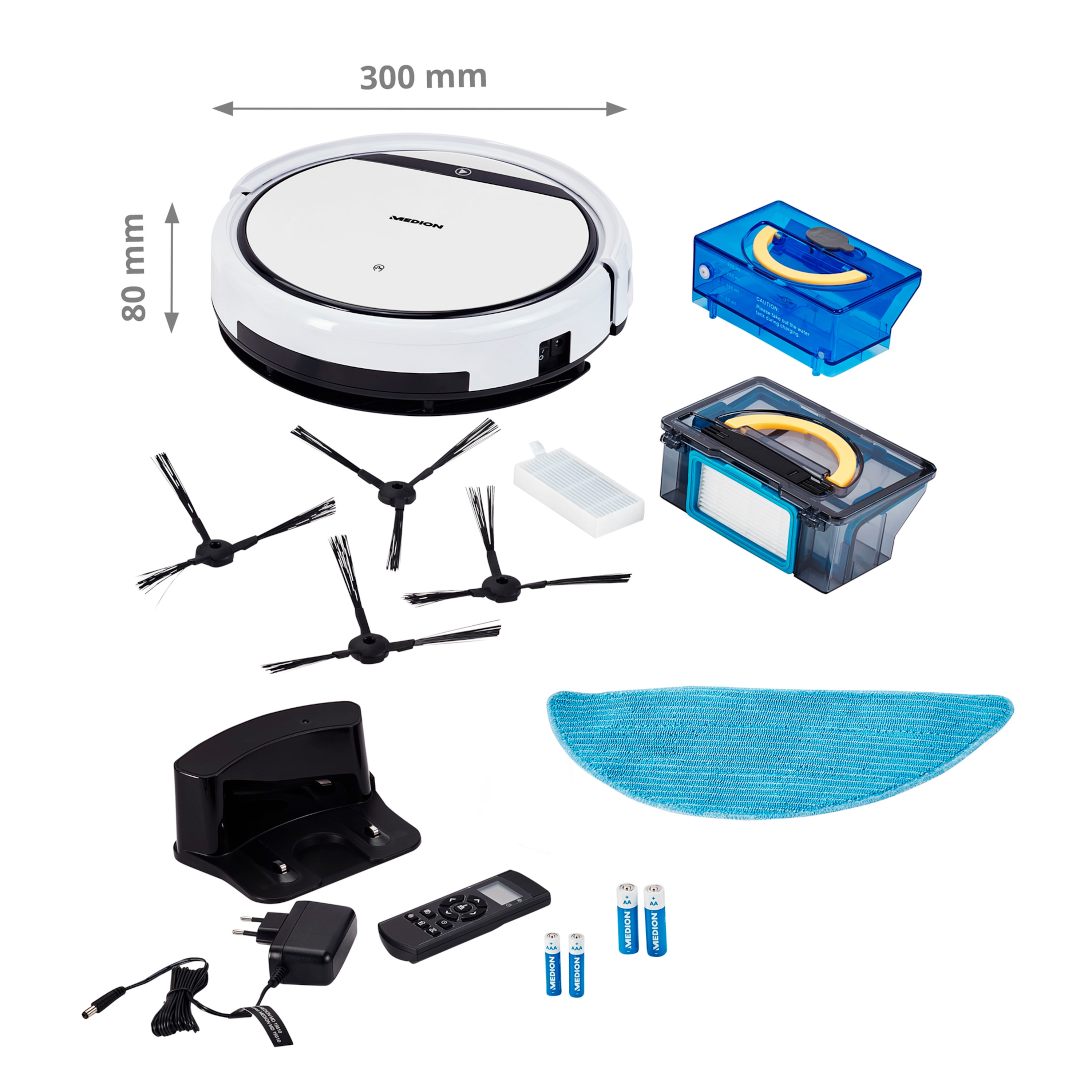 MEDION® Saugroboter E32 SW, Reinigung von Staub, Haaren & Pollen, Saugen & Wischen, Programmierfunktion, 120 Min. Laufzeit & automatische Aufladung