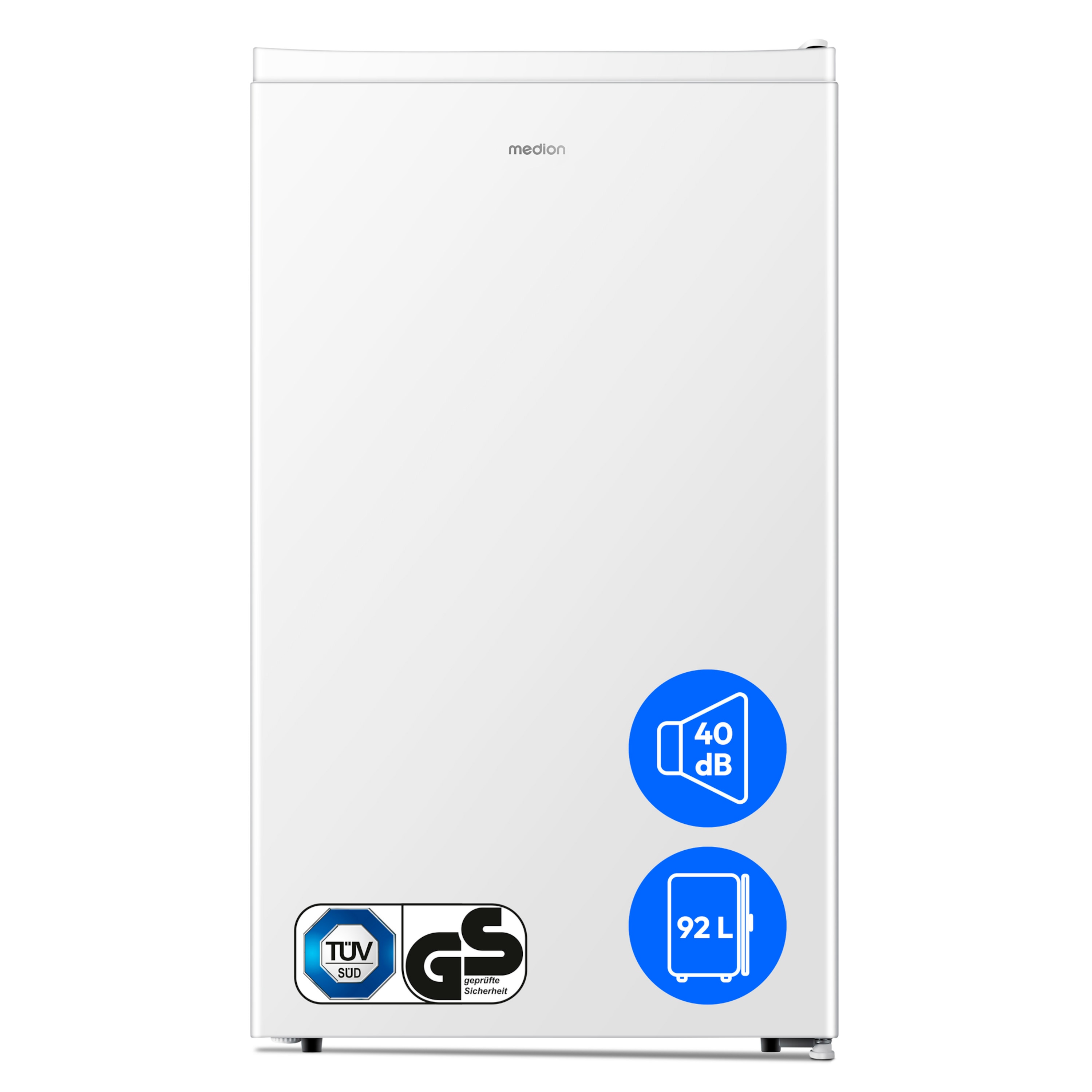 MEDION® LIFE Kühlschrank MD 37767, 92 L Nutzinhalt, 40 dB, Stufenlose Temperaturreglung, Höhenverstellbare Füße, Energieeffizienzsklasse E