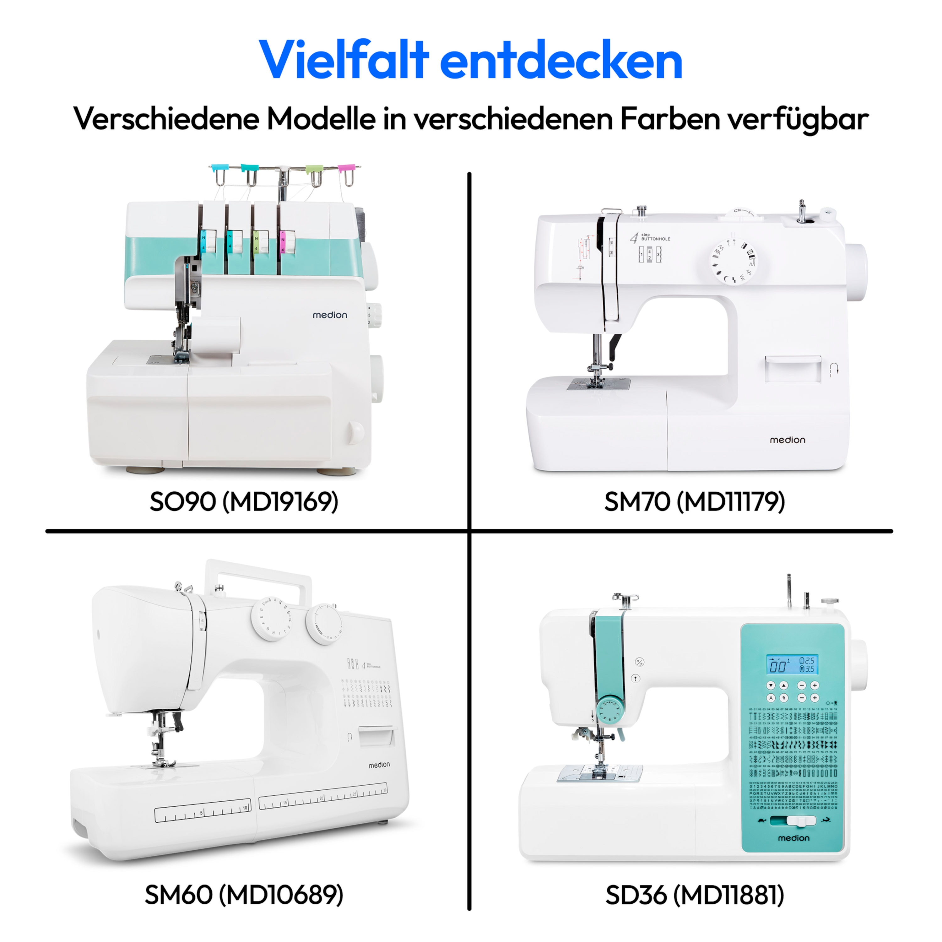 MEDION® LIFE® Overlock-Nähmaschine SO90 (MD19169), 90 Watt Motorleistung, LED Nählicht, Nähen mit 4 Fäden gleichzeitig, umfangreiches Zubehör