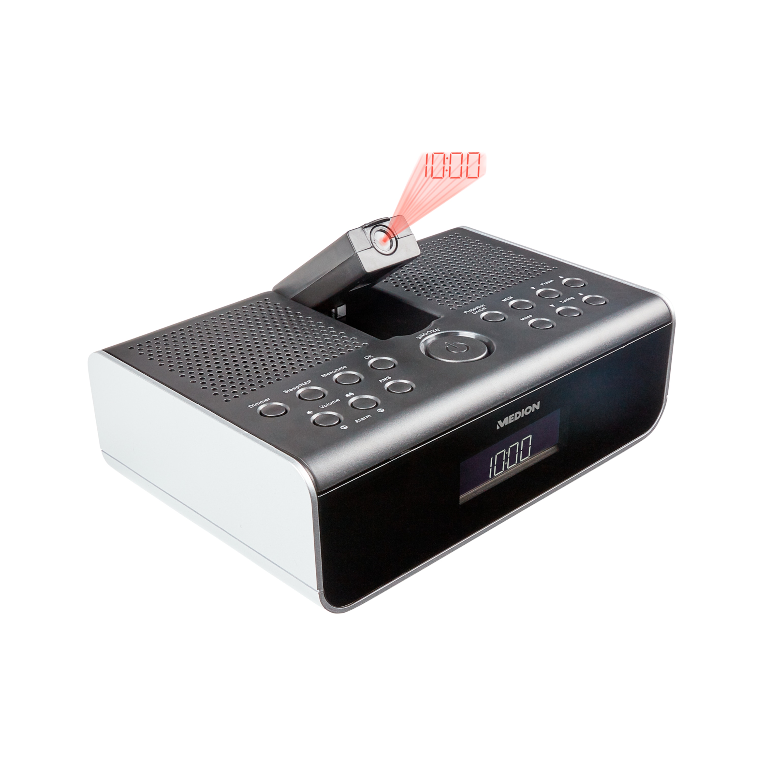MEDION® LIFE® P66258 DAB+ Uhrenradio mit Uhrzeitprojektion, LC-Display mit Hintergrundbeleuchtung, DAB+&PLL-UKW Radio, manueller und automatischer Sendersuchlauf